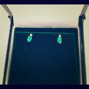 Authentic Emerald and Diamond Stud 14k Earrings